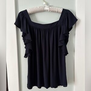 Ann Taylor brand flowy top, women’s medium, navy blue